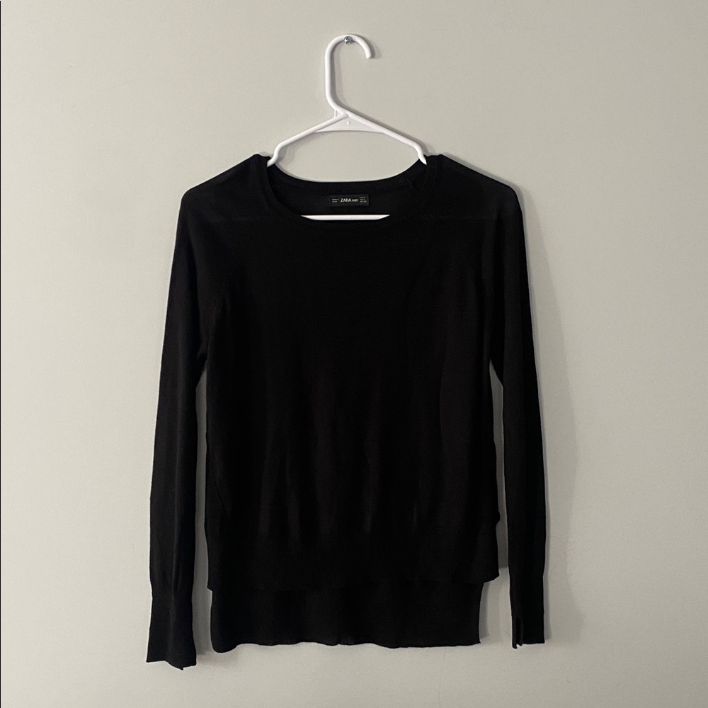 ZARA KNIT Black Long Sleeve Sheer Blouse Size Small